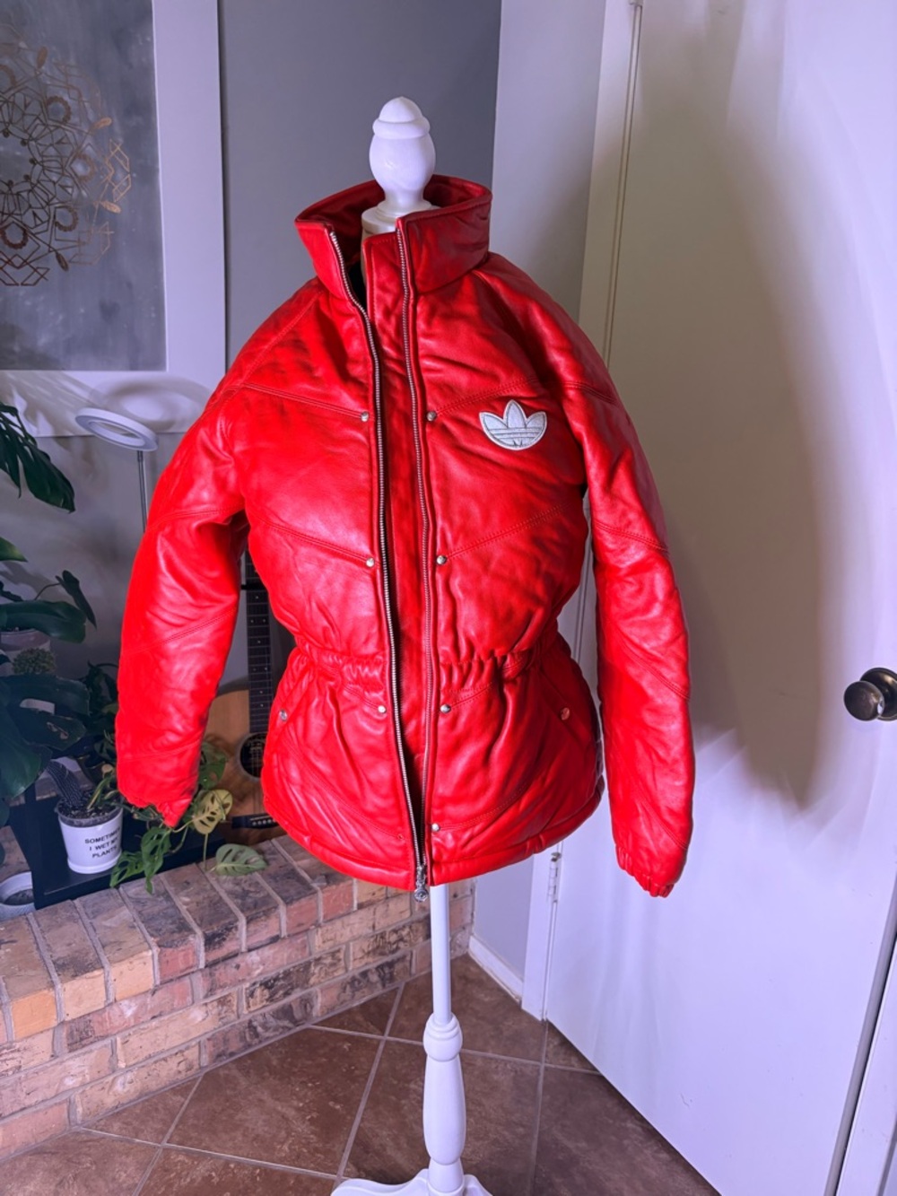 adidas Bold Red Women's Puffer Jacket with High Collar